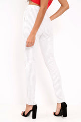 White Pinstripe Tapered Trousers - Paighton