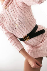 Pink Cable Knit Roll Neck Jumper Dress - Matilda