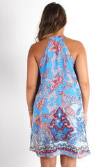 Maggie Blue Paisley High Neck Dress