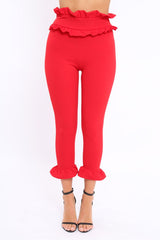 Red Frill Hem Trousers - Paisley