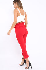 Red Frill Hem Trousers - Paisley