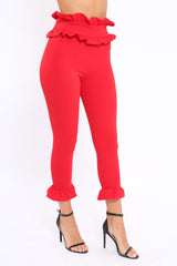 Red Frill Hem Trousers - Paisley