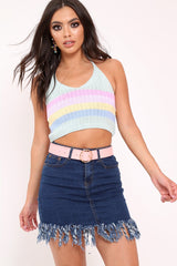 Pastel Striped Knitted Halterneck Crop Top - Palyn