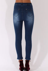 Mid Blue High Waisted Ripped Knee Jeans - Pandora