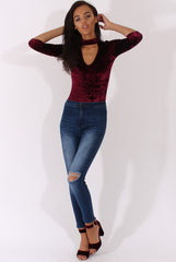 Mid Blue High Waisted Ripped Knee Jeans - Pandora