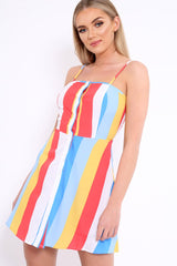 Multi Colour Block Button Front Cami Dress - Pansy