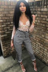 Hound-Tooth Paper Bag Tie Waist Cigarette Trousers - Karmen