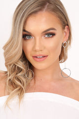 Silver Double Circle Diamante Drop Earrings - Paralee