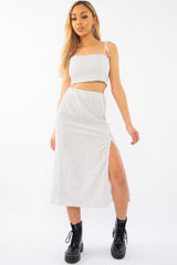 White Polka Midi Skirt and Crop Top Co-ord - Viktoriya