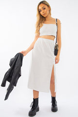 White Polka Midi Skirt and Crop Top Co-ord - Viktoriya