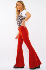 Orange Corduroy Extreme Flared Trousers - Henna