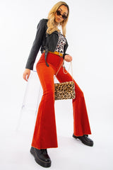 Orange Corduroy Extreme Flared Trousers - Henna