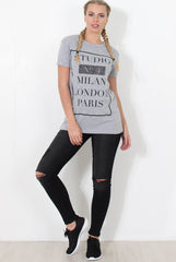 Paris Grey Slogan Top