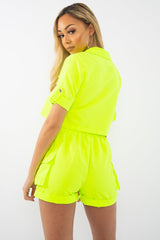 Neon Lime Button Front Utility Shirt Shorts Co-ord - Galia