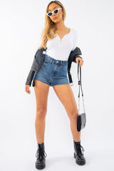 White Ribbed Ring Zip Bodysuit - Odessie