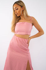 Pink Polka Midi Skirt and Crop Top Co-ord - Viktoriya