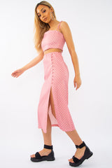 Pink Polka Midi Skirt and Crop Top Co-ord - Viktoriya