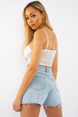 Light Wash Denim Frayed Shorts - Derica
