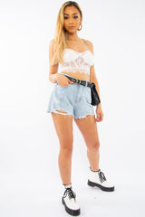 Light Wash Denim Frayed Shorts - Derica