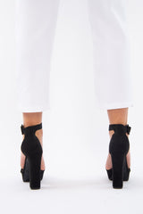 Black Faux Suede Strappy Block Heels - Jaydin