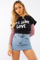 Light Wash Denim Raw Edge Mini Skirt - Misty