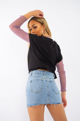 Light Wash Denim Raw Edge Mini Skirt - Misty