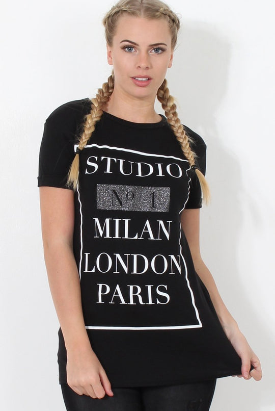 Paris Black Slogan Top