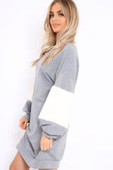 Grey Jumper Dress with Fur Sleeves - Paris