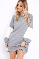 Grey Jumper Dress with Fur Sleeves - Paris