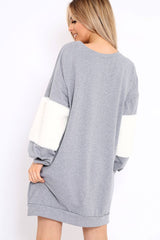 Grey Jumper Dress with Fur Sleeves - Paris