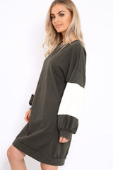 Khaki Jumper Dress with Fur Sleeves - Paris