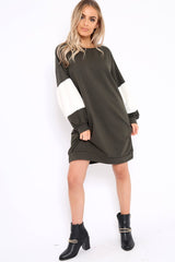 Khaki Jumper Dress with Fur Sleeves - Paris