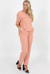 Pink Elasticated Waist & Zip Detail Trousers - Parker
