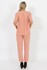 Pink Elasticated Waist & Zip Detail Trousers - Parker