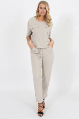 Stone Elasticated Waist & Zip Detail Trousers - Parker