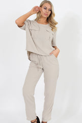 Stone Elasticated Waist & Zip Detail Trousers - Parker