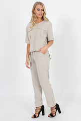 Stone Elasticated Waist & Zip Detail Trousers - Parker