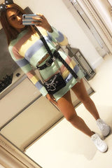 Multi Coloured Pastel Knitted Cropped Jumper And Skirt Co-Ord - Lahna