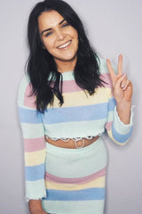 Multi Coloured Pastel Knitted Cropped Jumper And Skirt Co-Ord - Lahna