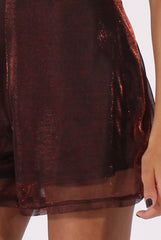 Red Metallic Strappy V Neck Playsuit - Patricia
