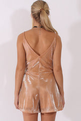 Pink Metallic Strappy V Neck Playsuit - Patricia