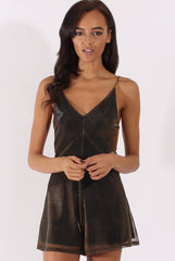 Gold Metallic Strappy V Neck Playsuit - Patricia