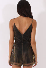 Gold Metallic Strappy V Neck Playsuit - Patricia