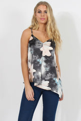 Pink Floral Asymmetric Vest Top - Patricia