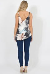 Pink Floral Asymmetric Vest Top - Patricia