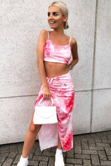Pink Tie Dye Midi Skirt and Crop Top Co-ord - Lisa