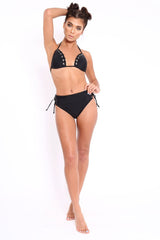 Black Eyelet High Leg Bikini - Patti