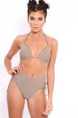 Mocha Eyelet High Leg Bikini - Patti