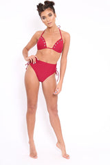 Wine Eyelet High Leg Bikini - Patti