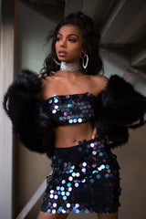 Black Sequin Boob Tube and Skirt Co ord - Lilia